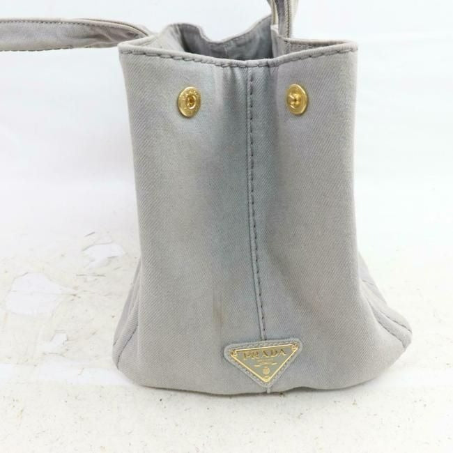 Prada Shoulder Bag Canapa Two Way Style Grey Heavy Canvas With A White Logo