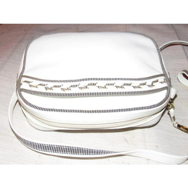 Gucci Vintage White Leather With Black And White Piping Cross Body Bag