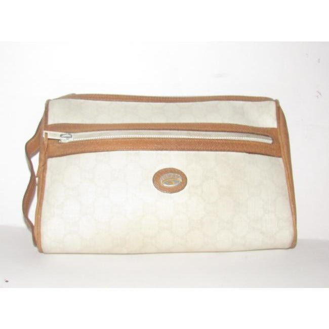 Gucci Webby Guccissima Print Purse Ivory With Tan Leather Coated Canvas Clutch