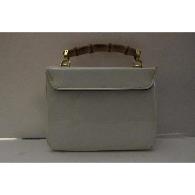 Gucci Box W Lunch Bamboo Handle White Patent Leather Satchel