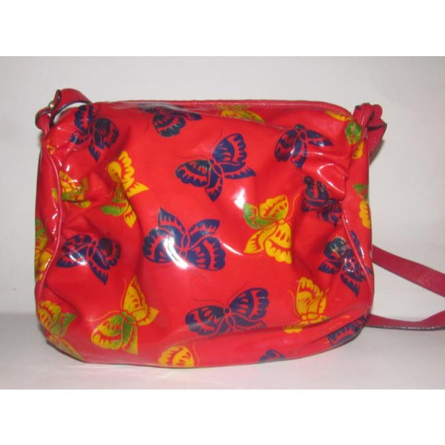 Bottega Veneta Vintage Pursesdesigner Purses Yellow And Blue Butterfly Print On Red Glossy With Red