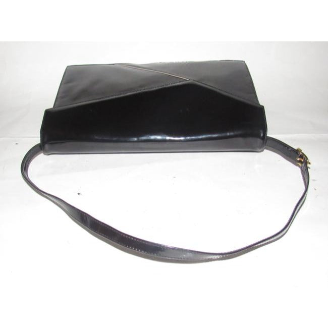 Bally Vintage Pursesdesigner Purses Black Glossy Patent Leather With Asymmetrical Envelope Top With