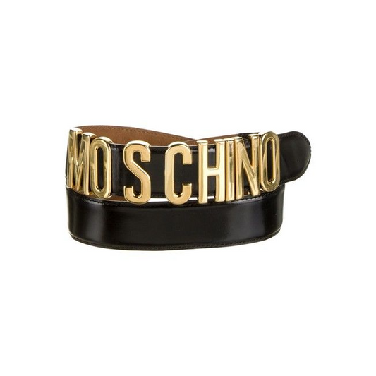 NWT Moschino Black Leather & Gold Logo Belt