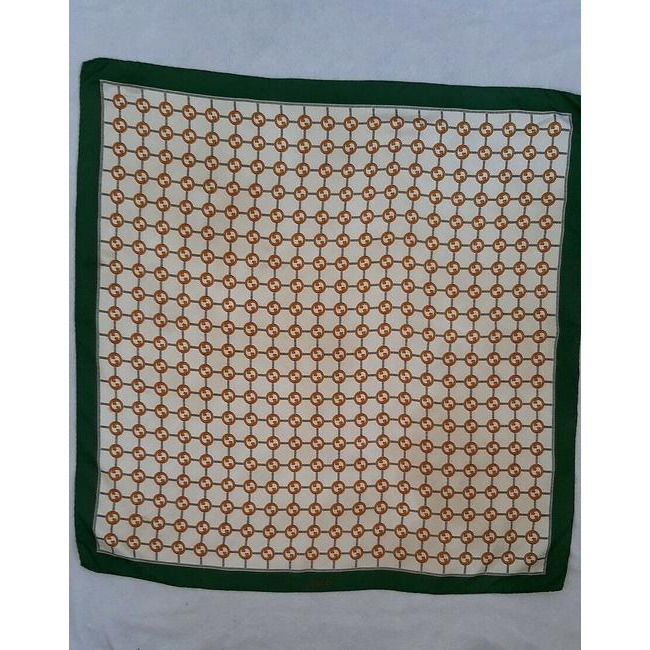 Gucci Green Gold Brown G Logo Print Silk Scarf