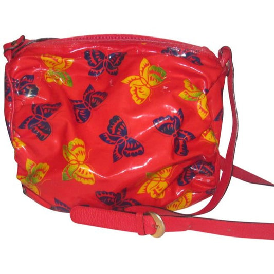 Bottega Veneta Vintage Pursesdesigner Purses Yellow And Blue Butterfly Print On Red Glossy With Red