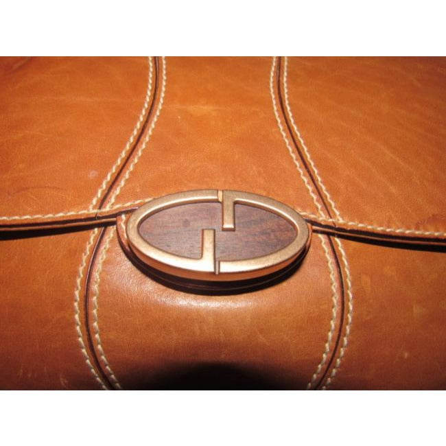 Gucci Vintage Cognac Or Chestnut Leather With Contrast Stitching And Brass Hardware