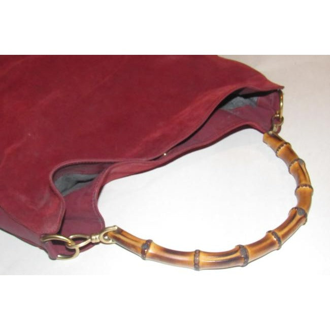 Gucci Vintage Two Way Burgundy Suede And Leather With A Bamboo Handle Hobo Bag