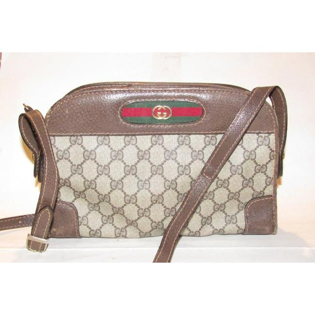 Gucci Vintage Gg Web Brown And Large G Logo Print Coated Canvas