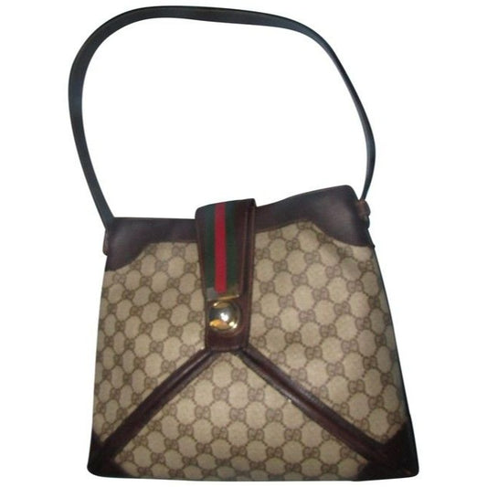 Gucci Vintage Pursesdesigner Purses Brown Leather And Large G Logo Print Coated Canvas With Redgreen