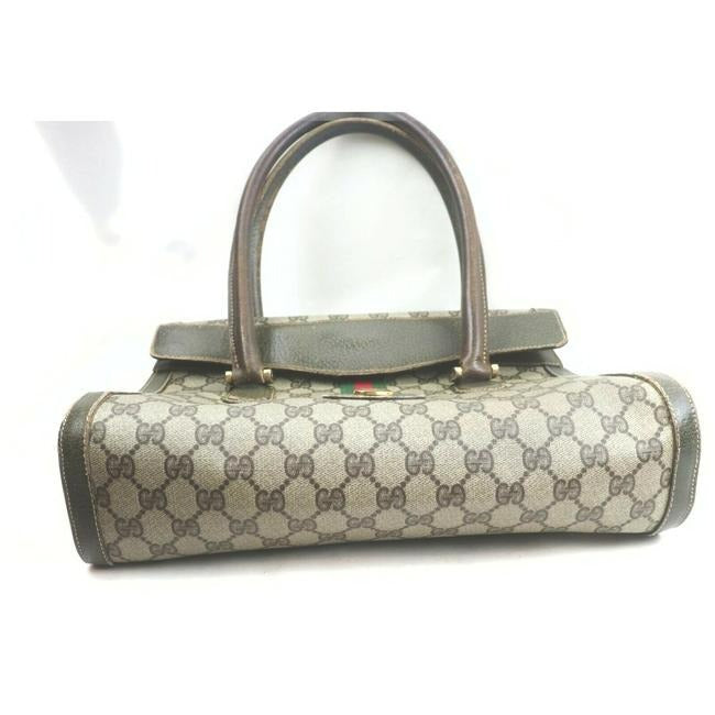 Gucci W Guccissima Handle Redgreen Stripe Brown G Printredgreen Leathercoated Canvas Satchel