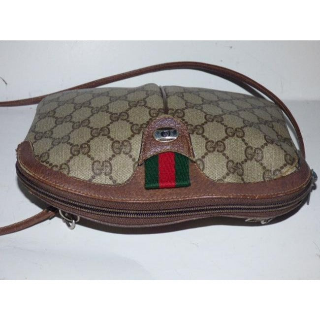 Gucci Vintage Brown Large G Logo Print Coated Canvas And Brown Leather