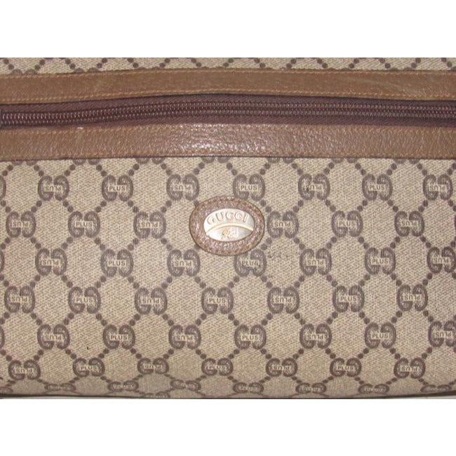 Gucci Webby Vintage Brown Coated Canvas With Plus Print & Brown Leather Clutch