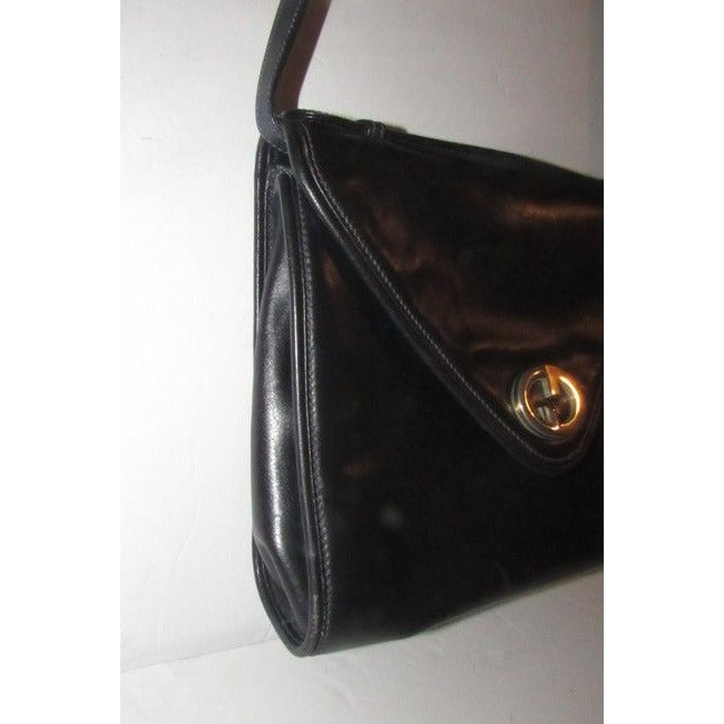 RARE, vintage, Gucci, black leather, original '1973 two-way top handle' shoulder purse with a removable strap