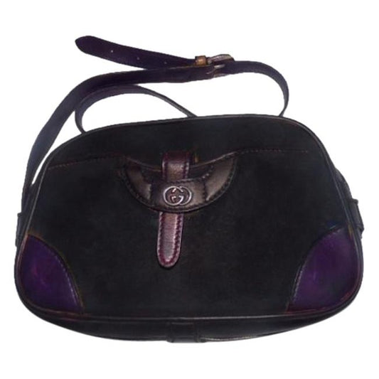 Gucci Vintage Pursesdesigner Purses Navyblack Suedepurple Leather Leathersuede Satchel