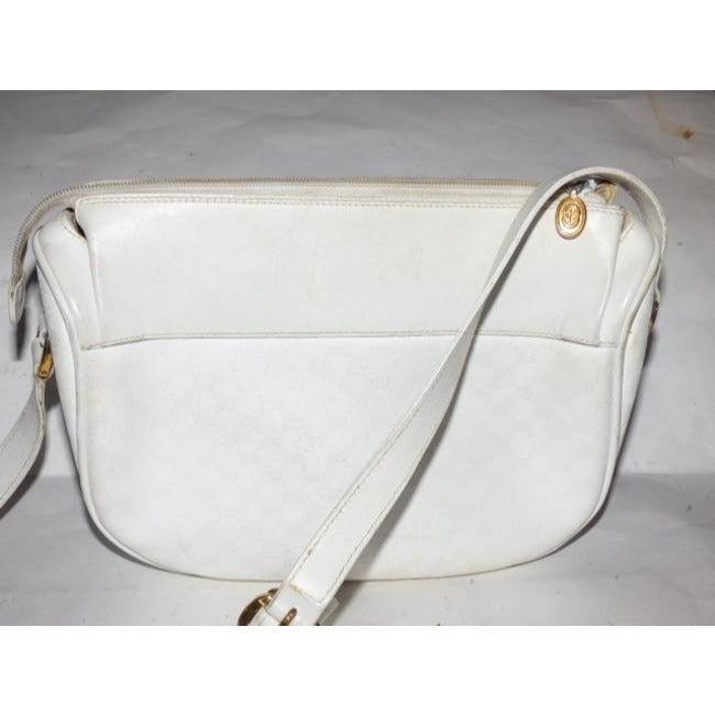 Gucci Webby Vintage Cross Body Crescent Shaped Purse White Micro Guccissima Leather And Coated Canvas