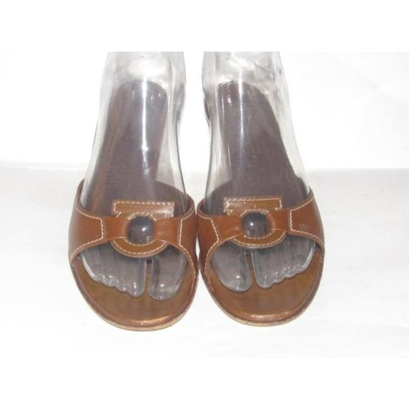 Ferragamo Vintage Brown Leather Mule Sandals with Gancini Accent