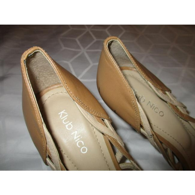 Klub Nico Tan Beige Taupe Scalloped Woven Pumps Size Eu