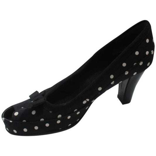 Aerosoles Black White Polka Dot Fabric Peep Toe Pumps Size Us