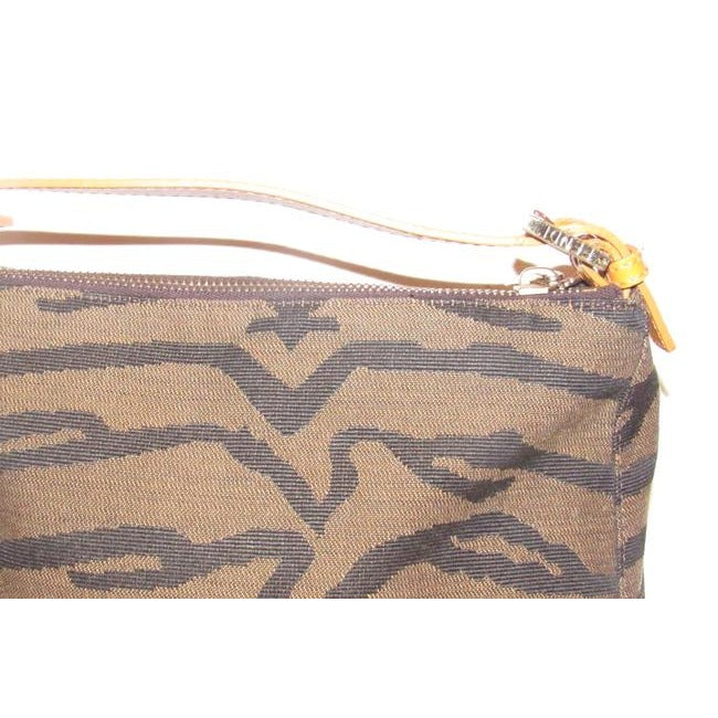 Fendi Animal Style Purses Brown And Black Tiger Print Canvas And Yellow Leather Hobo Bag