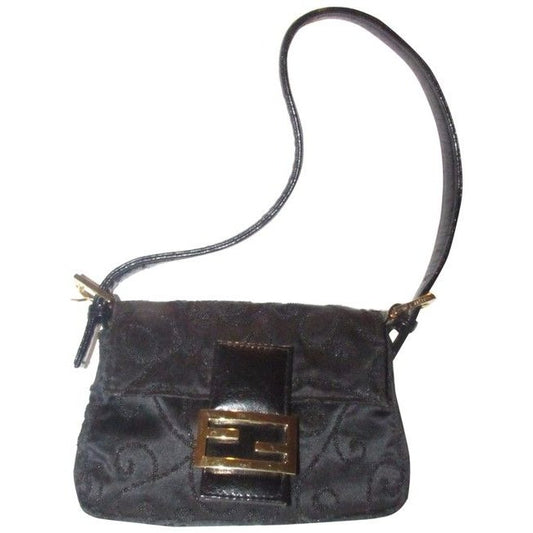 Fendi Purses Black Satin And Leather With Geometric Beaded Embellishments Beading Baguette