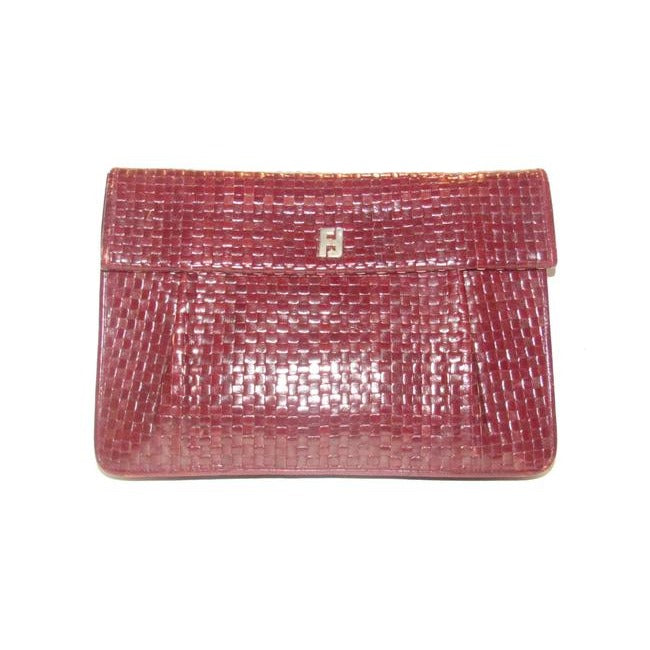 Fendi Vintage Purses Brown Woven Leather With A Leather Strap Handle In The Back Clutch