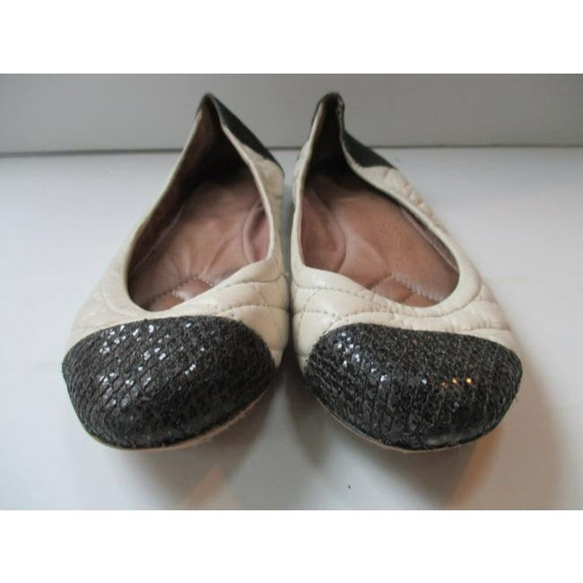 Vince Camuto Black And Cream Quilt With Glitter Ballet Flats Size Us