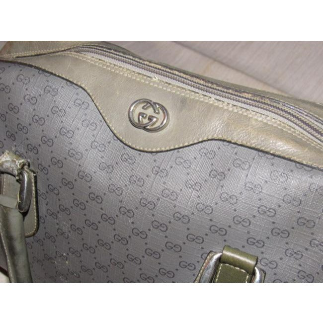 Gucci Vintage Pursesdesigner Purses Dark Grey Small G Logo Print On Lighter Grey Coated Canvas And G