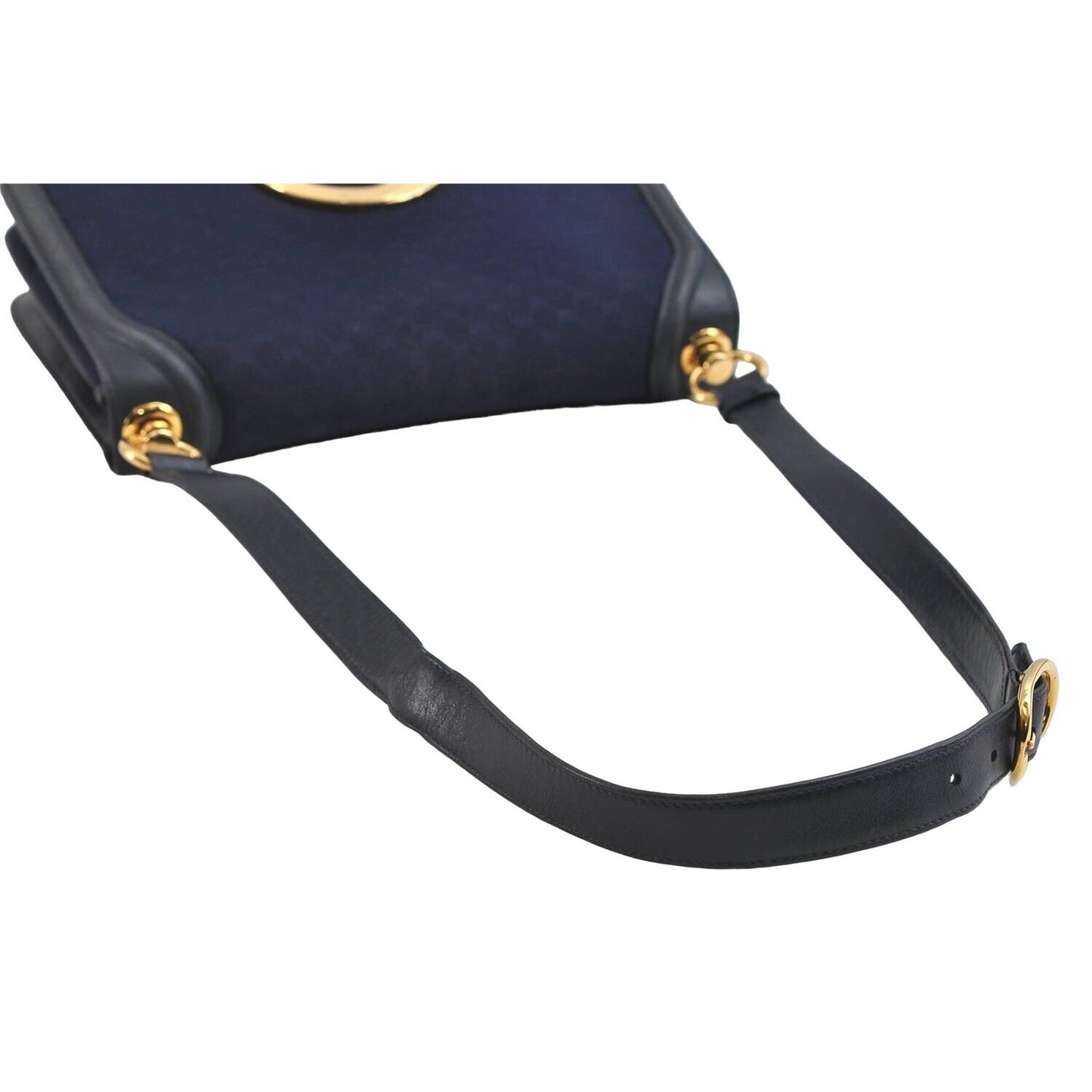 Vintage, RARE, Gucci 'Blondie' shoulder bag made from blue micro Guccissima print canvas & navy leather with an XL, cut out , gold 'GG'