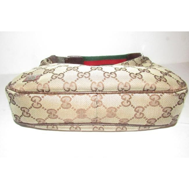 Gucci Guccissima Print Canvas Leather Brown W Red Green Strap