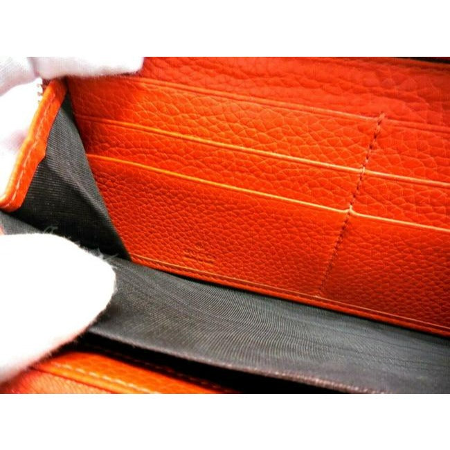 Gucci Fuchsia Orange W Bamboo Pull Xl Line Zip Around Checkbook Size Wallet