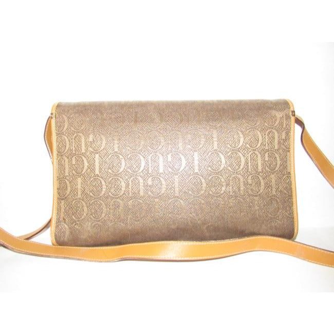 Gucci Vintage Pursesdesigner Purses Brown Gucci Print Canvas And Camel Leather Shoulder Bag