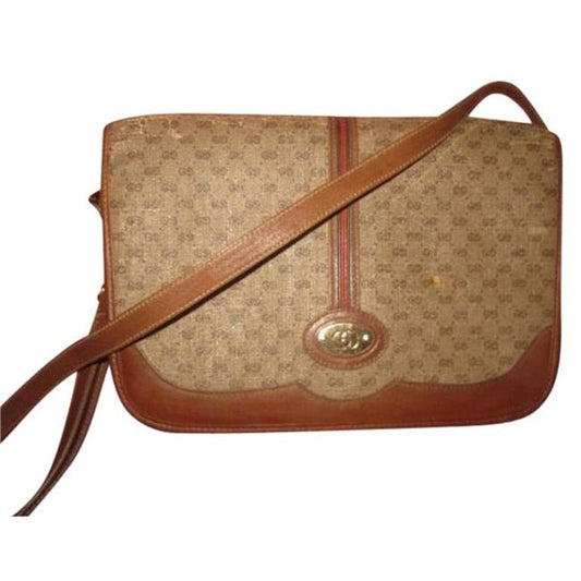 Gucci Vintage Brown Leather Small G Logo Print In Shades Of Brown With Red Green