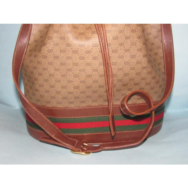 Gucci Brown Micro Guccissima Print Leather Bucket Bag w Red/Green Sttripe