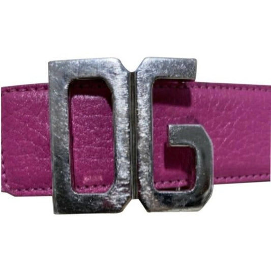 Dolce And Gabbana Pink Leather Belt with Chrome DG Buckle