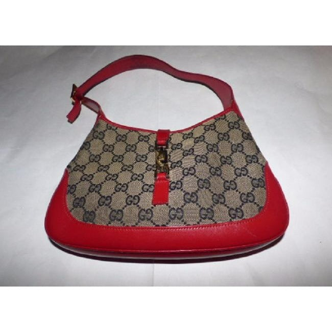 Gucci Jackie Shoulder Guccissima Print Style Top Handle Red And Brown G Logo Leather Hobo Bag