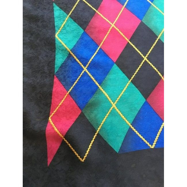 Givenchy Navy Pink Aqua Argyle Print Abstract Silk Scarf