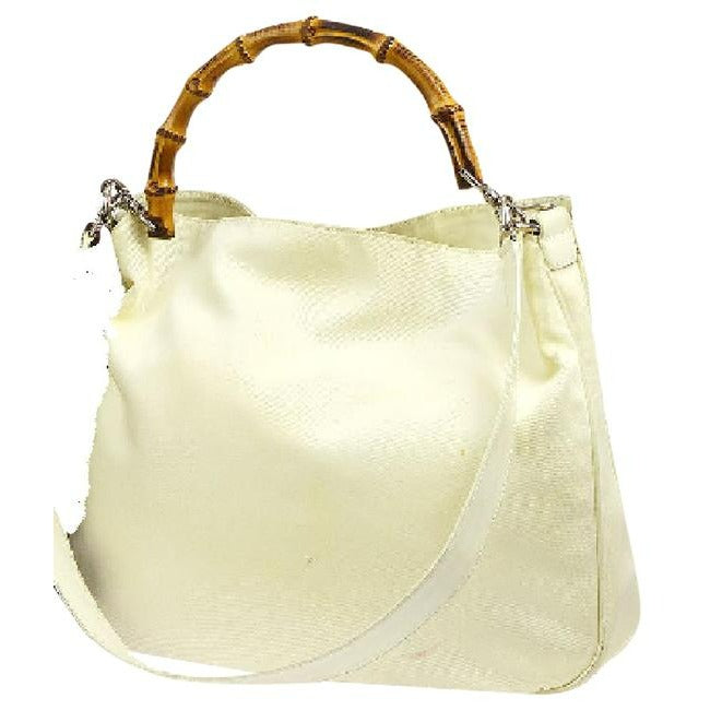 Gucci Vintage White And Gg Leather Hobo Bag