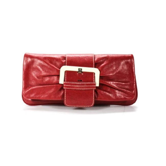 Ted Baker Pursesdesigner Purses True Red Leather With Large Chrome Buckle Clutch