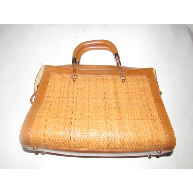 Vintage Pursesdesigner Purses Camel Leather And Natural Woven Raffia Satchel