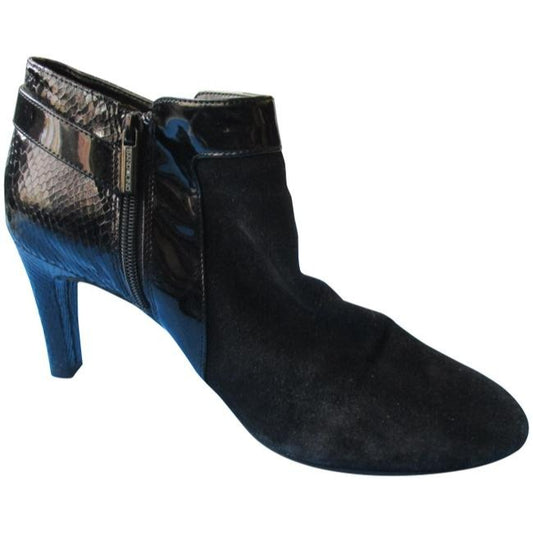 Bandolino Black Mod Suede And Patent Lizard Boloman Leather Upper Ankle Bootsbooties Size Us