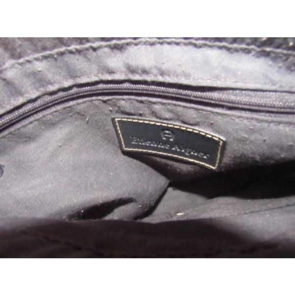 Vintage, Etienne Aigner, natural color woven raffia and navy blue leather, multi-compartment, shoulder purse