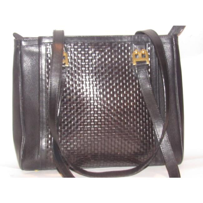 Bally Vintage Pursesdesigner Purses Black Woven And Smooth Leather Satchel