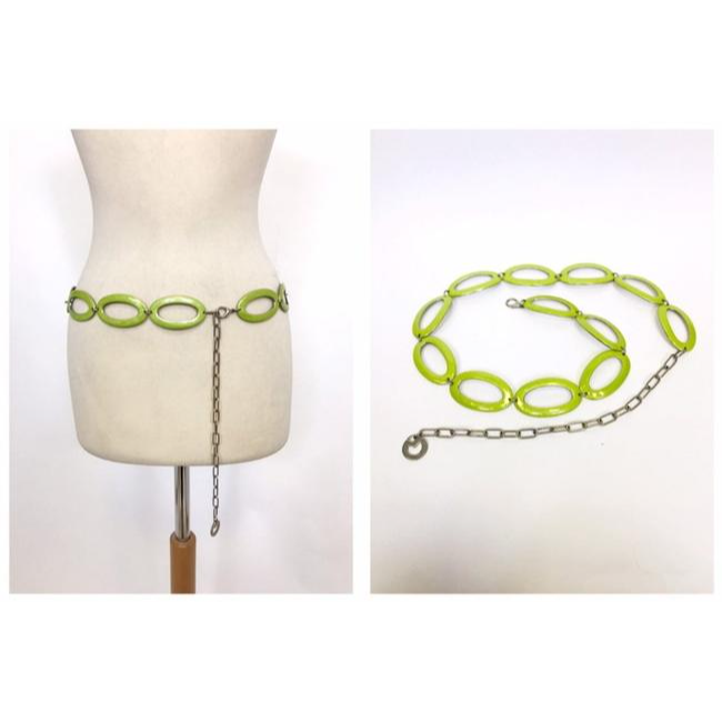 Mila Schon NEW Lime Green Enamel Silver Metal Chain Belt