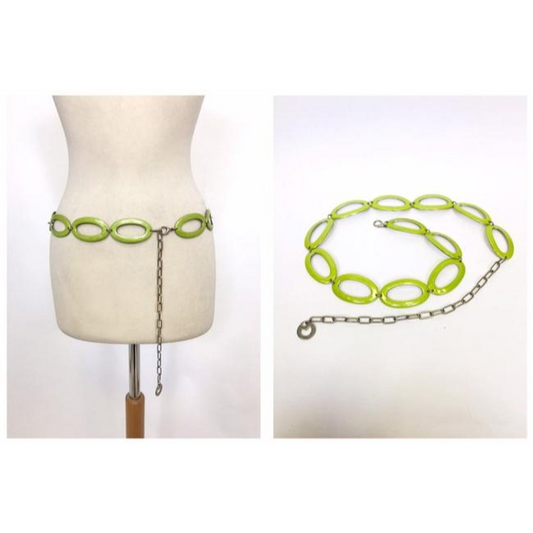 Mila Schon NEW Lime Green Enamel Silver Metal Chain Belt