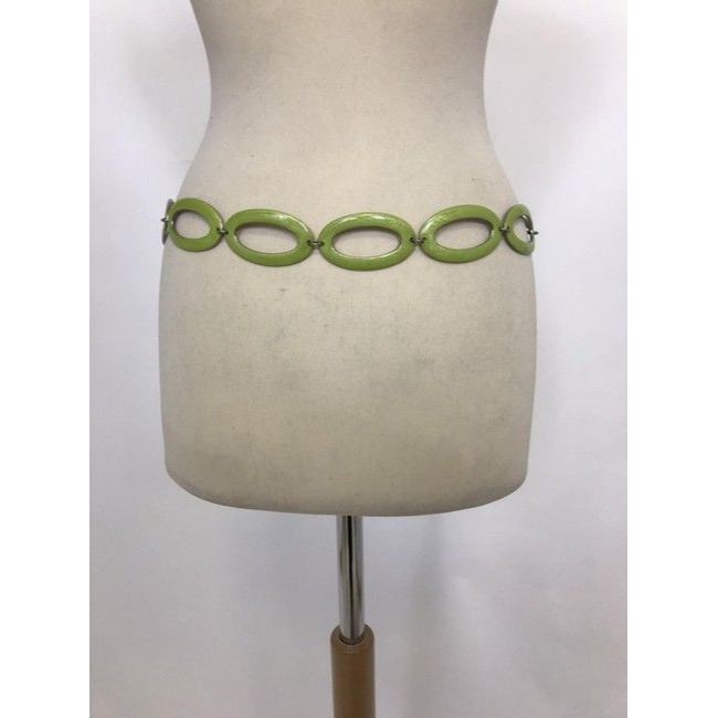 Mila Schon NEW Lime Green Enamel Silver Metal Chain Belt