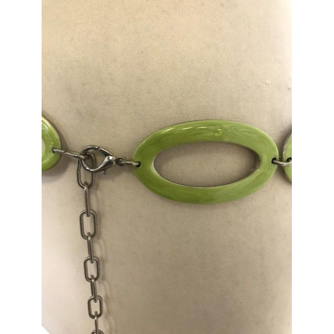 Mila Schon NEW Lime Green Enamel Silver Metal Chain Belt