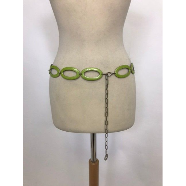 Mila Schon NEW Lime Green Enamel Silver Metal Chain Belt