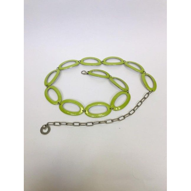 Mila Schon NEW Lime Green Enamel Silver Metal Chain Belt