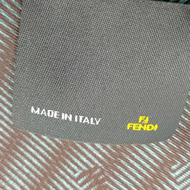 Fendi Aqua And Brown Print Logo Square Silk Scarf