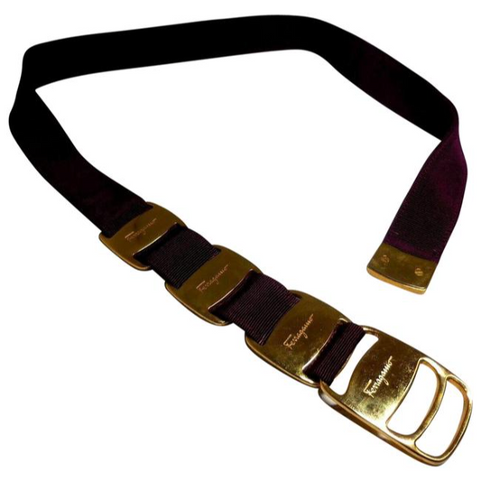 Ferragamo Purple Leather Belt w Large Vara Accents